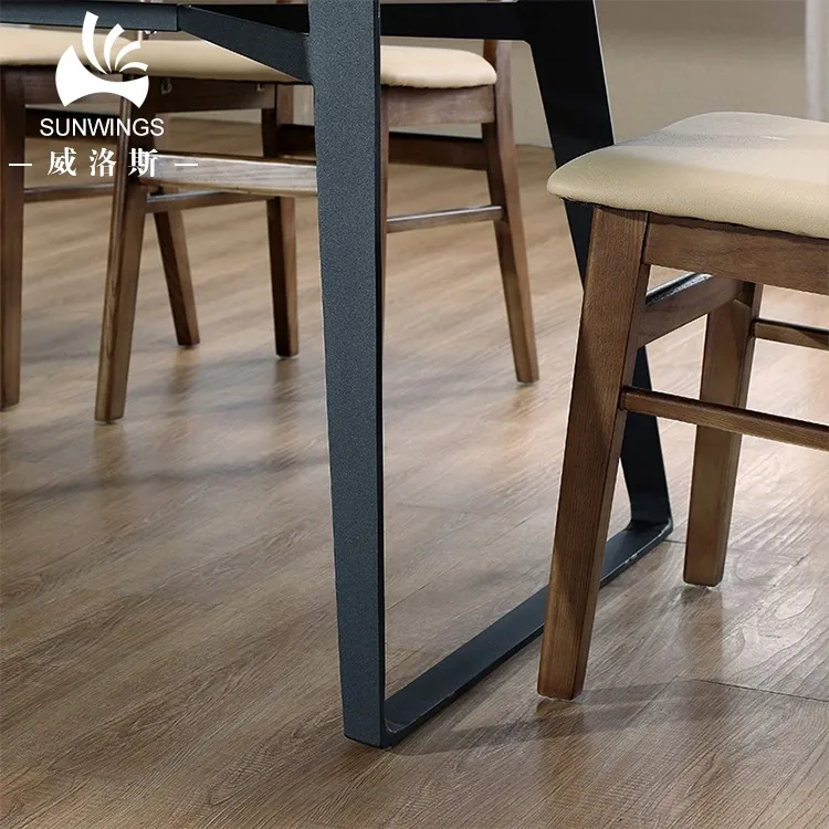 Modern dinner dining table and chairs 6  MDF solid wood table top with metal leg dining room furniture