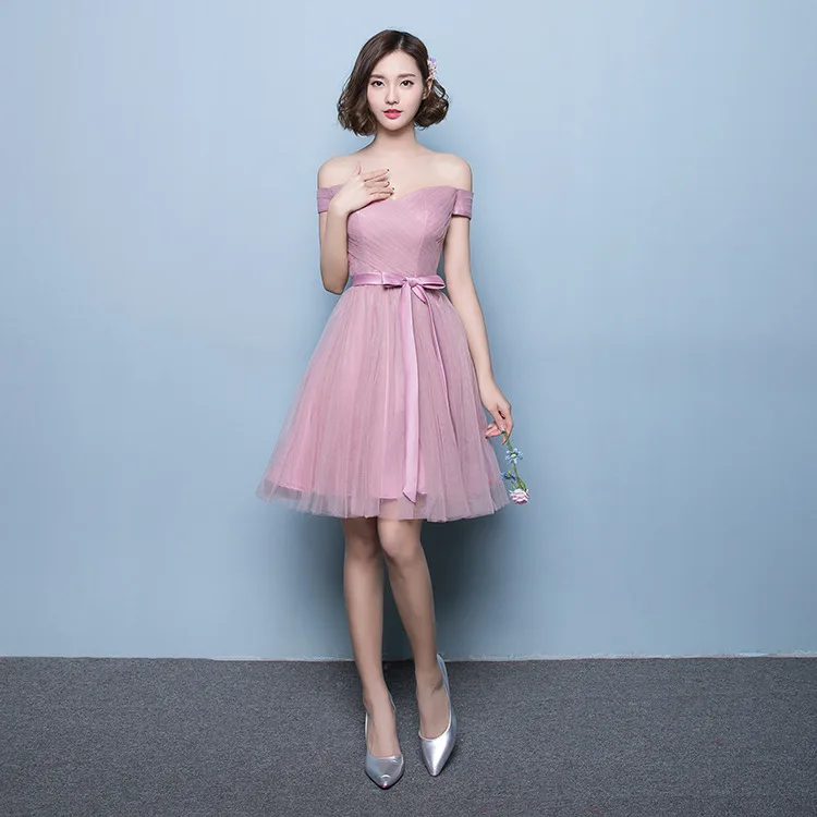 ZH1130L Fashion pink off shoulder dress mini short tulle dress for bridesmaids