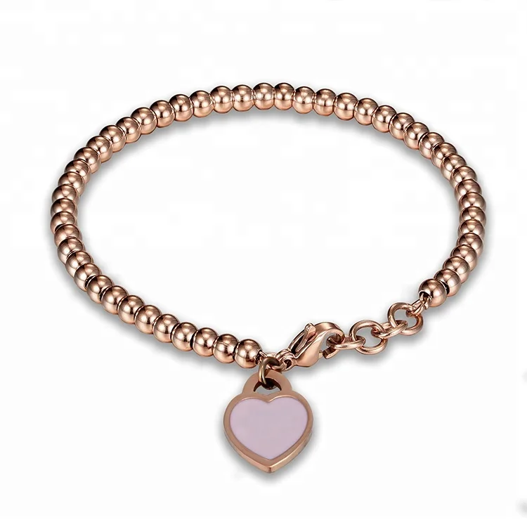Wholesale High Quality Stainless Steel Cheap Beaded Bracelet for Women Unisex Jewelry Heart Charm Pendant Bracelet