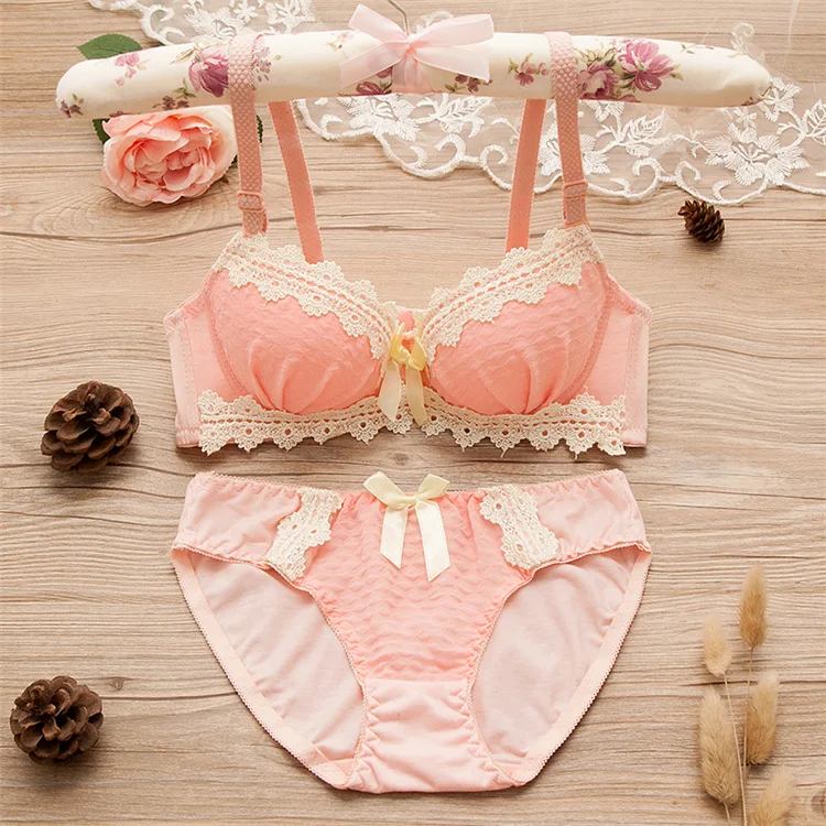 High Quality Breathable Japanese Girl Teen Panty and Bra Set Teenagers Women Cotton Push up Lace Bra Cute Bra & Brief Sets