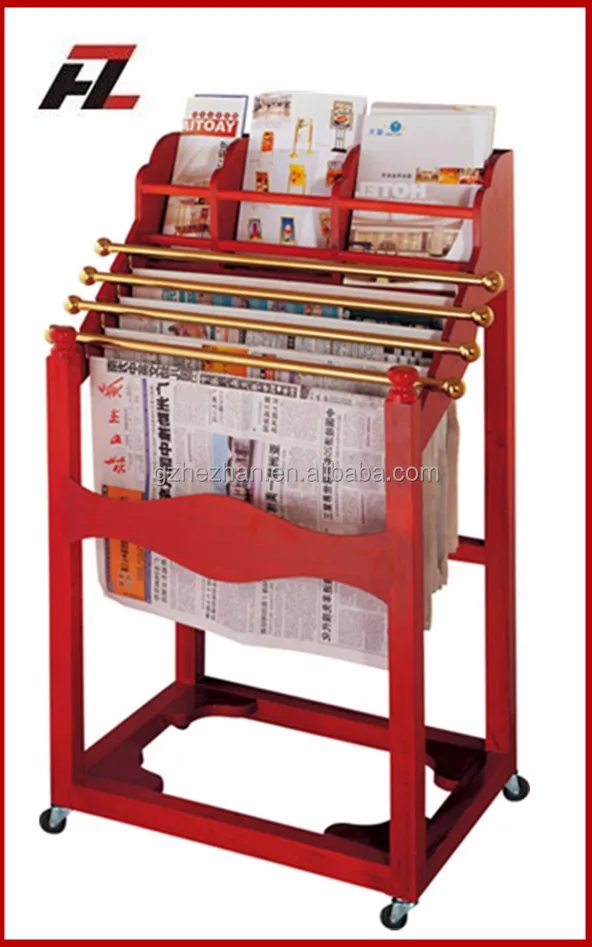 
wooden portable commercial magazine newspapaer display rack stand 