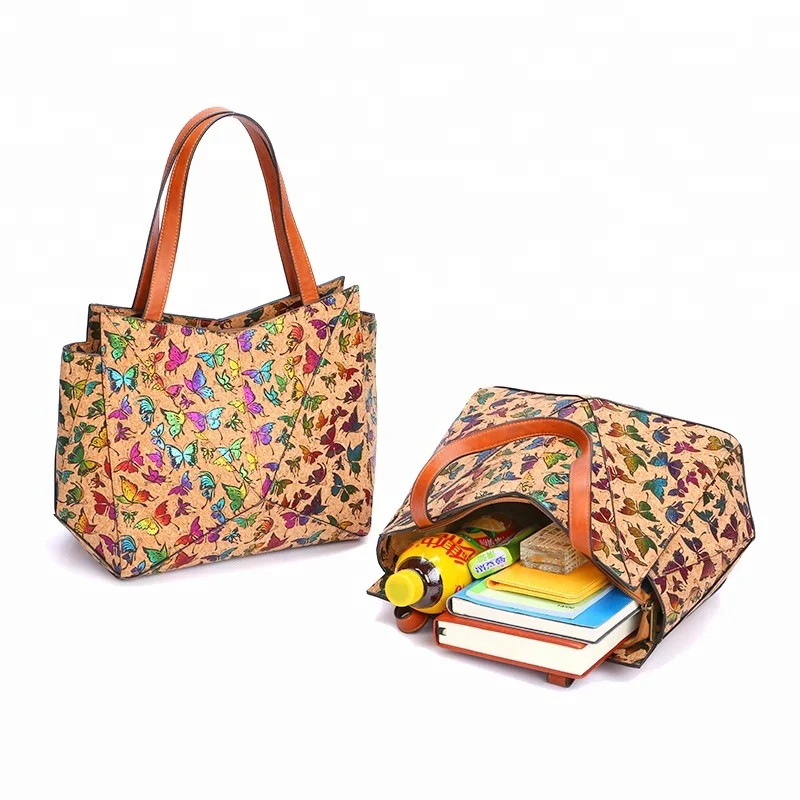 Ecology material handbag new vegan cork tote bags Colorful cork with PU tote shoulder bag vegan Portugal cork shoulder bag