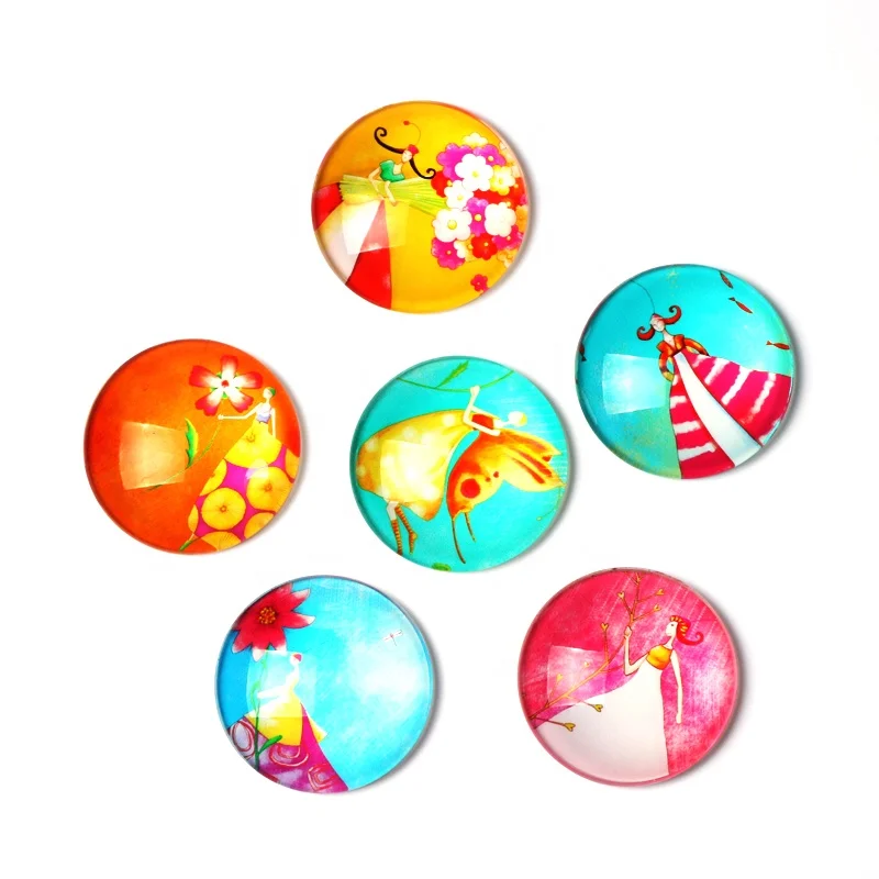 Europe Custom Popular Magnet Princess Illustration Custom Girls Glass Refrigerator Magnets For Promotional Gift