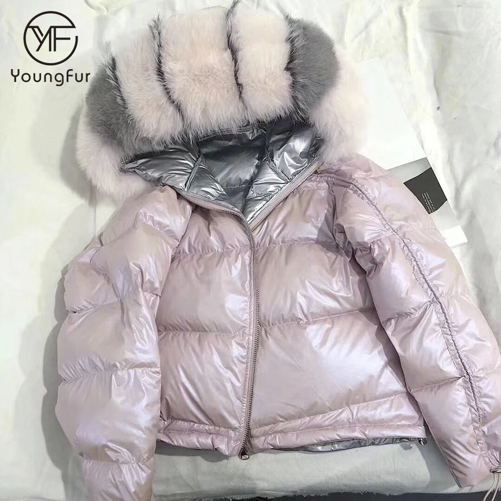 Women Winter Coat 2018 New Ultra Light Duck Down Hooded Raccoon Fur Jacket Oversized Puffer Jacket Portable Windproof Down Coat