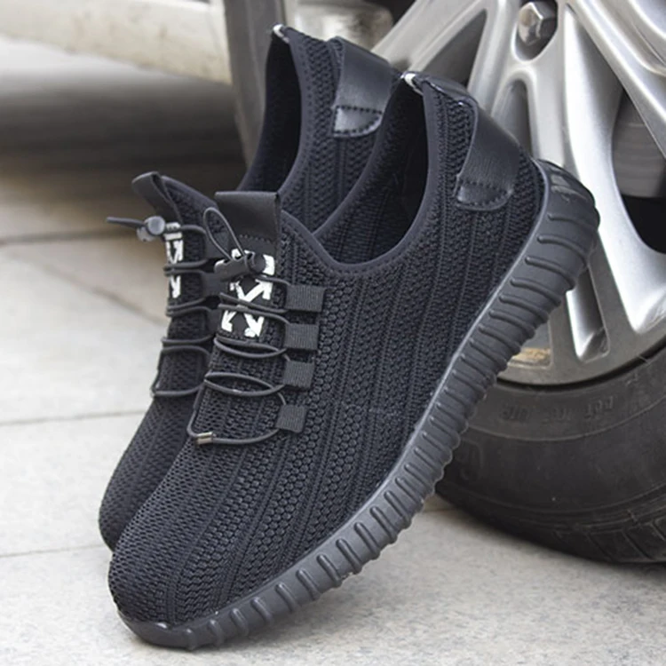 Мужские спортивные и удобные безопасные туфли, дышащая дезодорирующая легкая защитная обувь, черные стальные носочки