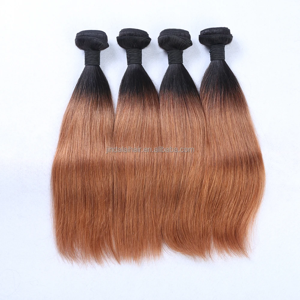 Silky Straight Two Tone Ombre Color Light Brown Remy Human Hair Weaves Wefts