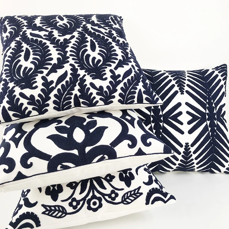 White and Black Sofa Cushion Embroidery Throw Pillow Cover Square Cushion Case Home Decor
