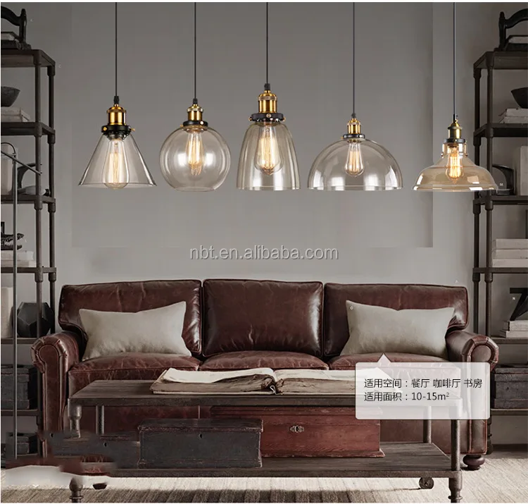 American Country Pendant Light Antique Industrial Lamps Glass Lampshade Edison Bulb Hotel Pendant Lamp