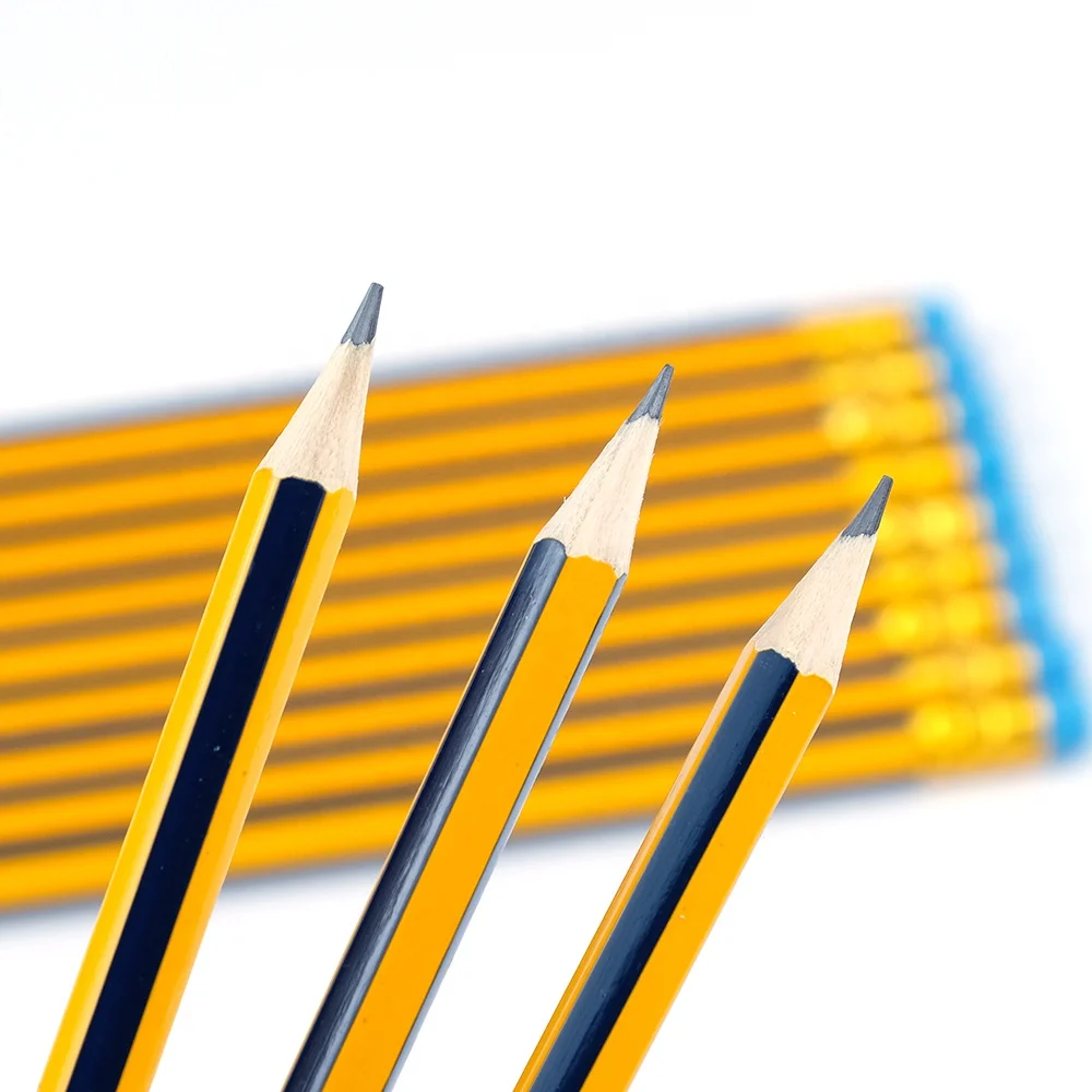 2022 China Custom Logo Promotional Stripes HB Wooden Pencil with Eraser Topper