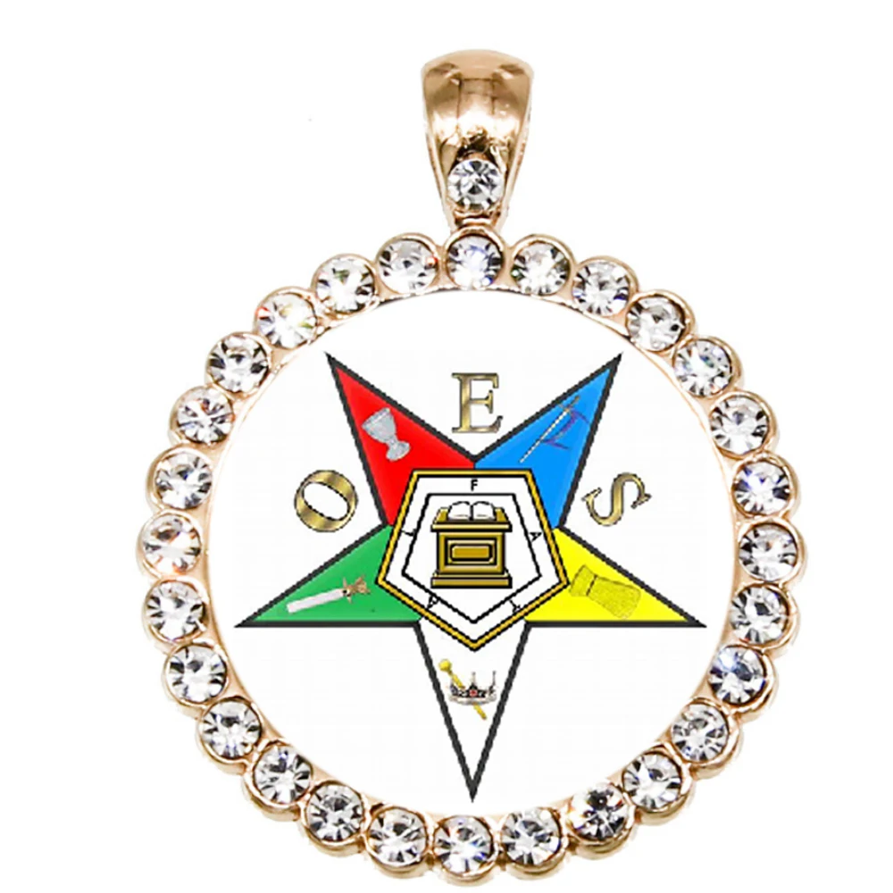 Wholesale new design custom rhinestone round shape sticker pendant sorority fraternity eastern star OES charms