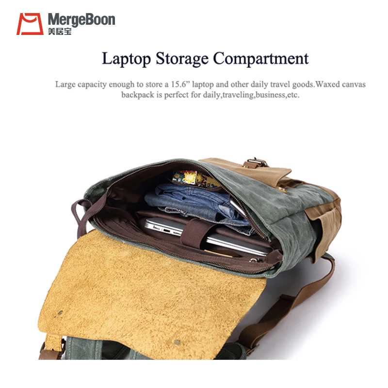 Unisex custom vintage waxed canvas genuine leather school backpack casual rucksack