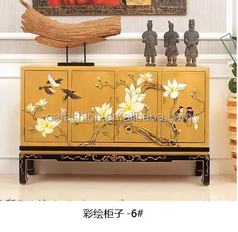 OE-FASHION antique new classic wood frame hand Painted 3 door shoes cabinet with drawer for living room furniture