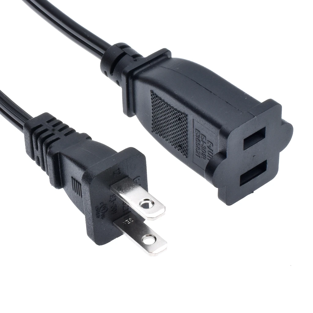 US Canada 2-prong Male To Female Power Extension Cable, NEMA 1-15P To 1-15R AC Power Cord 18AWG