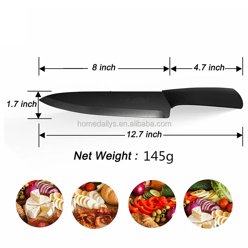 8 inch Black Zirconium Blade Black Ergonomic Handle Matte  Ceramic chef Knife Healthy Kitchen Cutlery with Sheath box