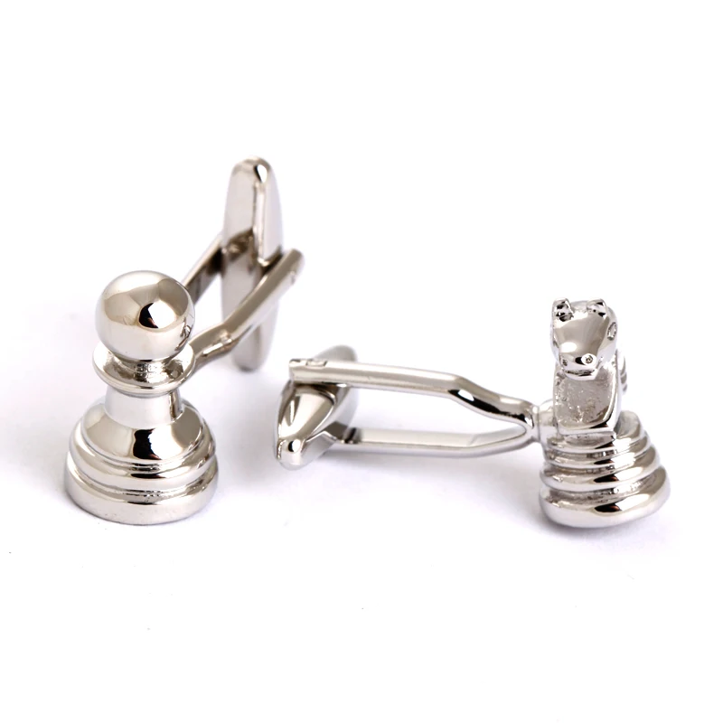 International Chess Pieces Knight Horse Men Shirt Silver Cufflink Brand