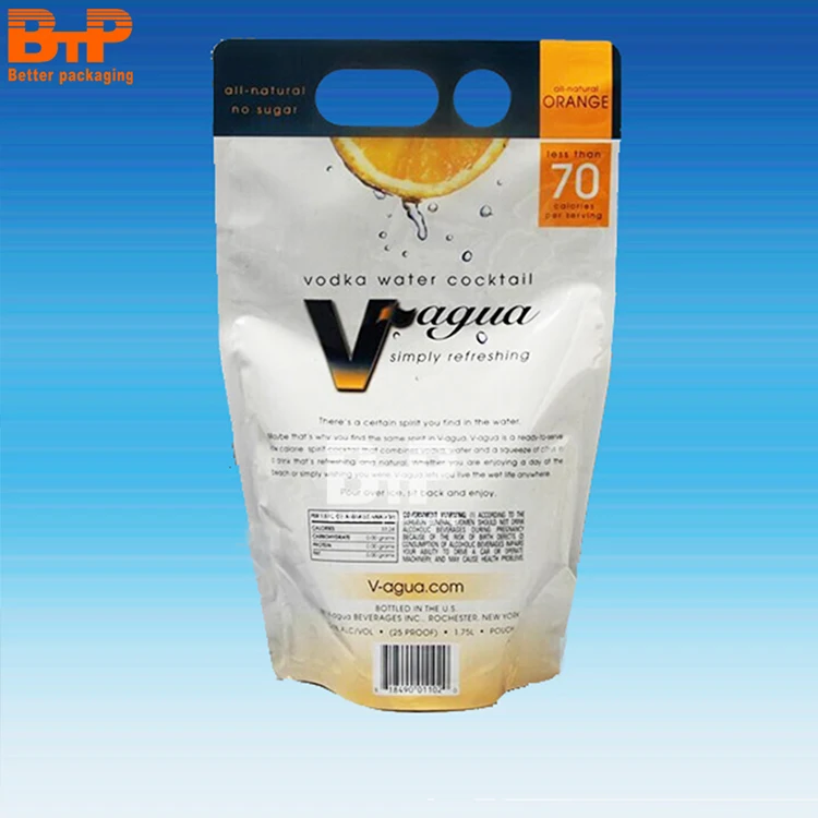 1.5 Liter Liquid Packaging Bag with Vitop Valve Stand up Pouch for Juice Wine Water Package with Handles