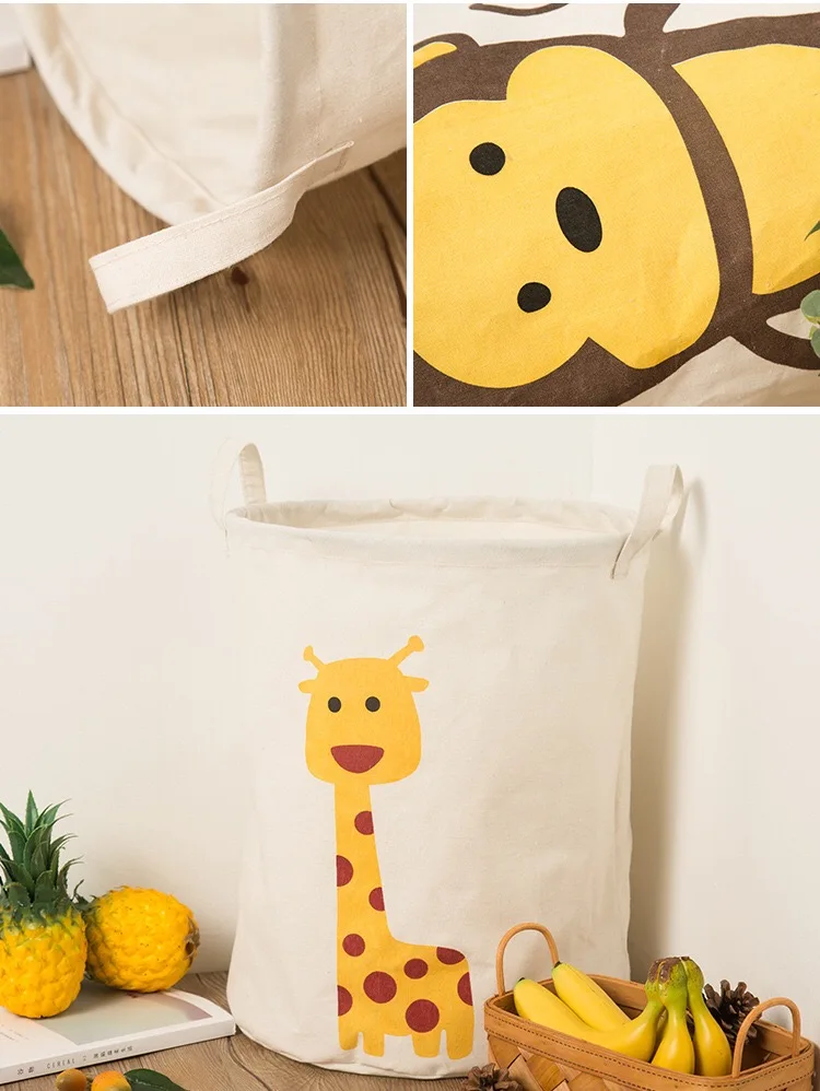 Cartoon Children Toys Storage Basket Laundry Basket Wholesale Cotton Linen Clothing Storage Boxes & Bins Europe White Round 2pcs