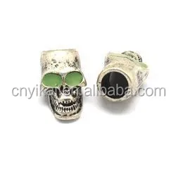 Dongguan YiKai metal alloy skull beads for paracord bracelets, glow in the dark pewter skull bead