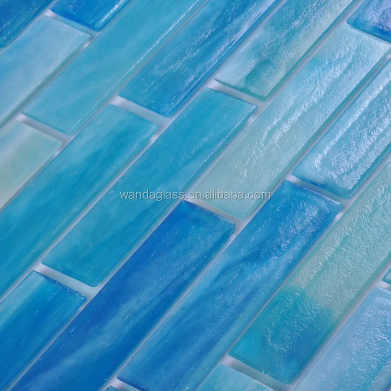 Colorize High quality Mix blue Glass swimming pool Mosaic Tile Jiangsu factory Kiln Vary Long strip swimming pool glass tiles