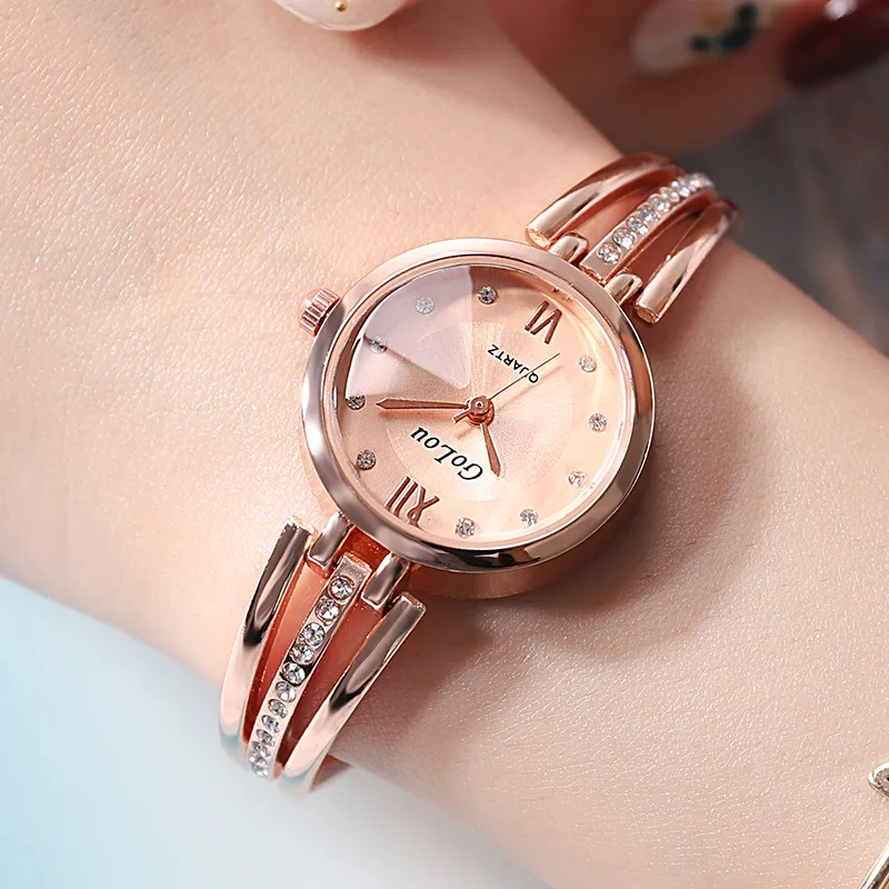 Fashion Ladies Watch Minimalism 25mm Small Dial Bracelet Watch Personality Stainless Steel Quartz Watch With Rhinestones