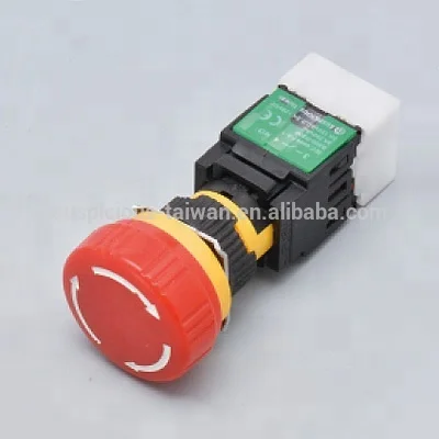 
16mm IP65 Waterproof Latching Emergency Stop, Momentary Mushroom Head Push Button Switch 