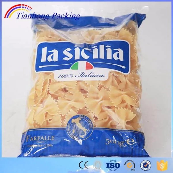 Custom printing clear plastic flour macaroni pasta spaghetti packaging bag