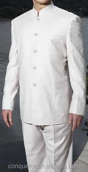 white modern Chinese tunic suits, bespoke suits