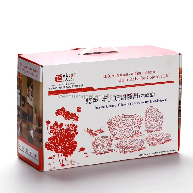 Color Salad bowl big glass plate small plate 6pcs set tableware for household