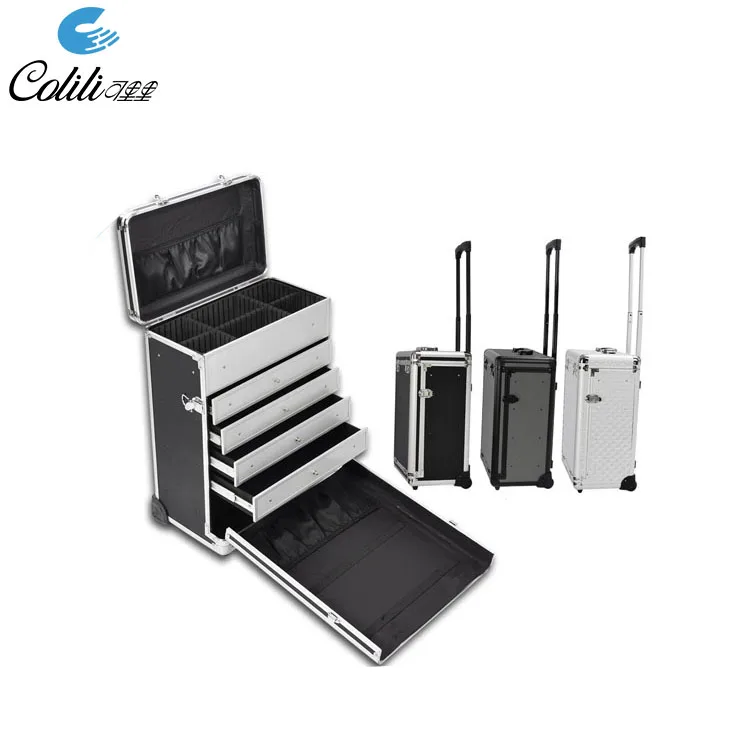 Professional High Quality Aluminum Trolley Luggage Case Superior Makeup Accessory Lock Opening Aluminium Frame Closure Metallic