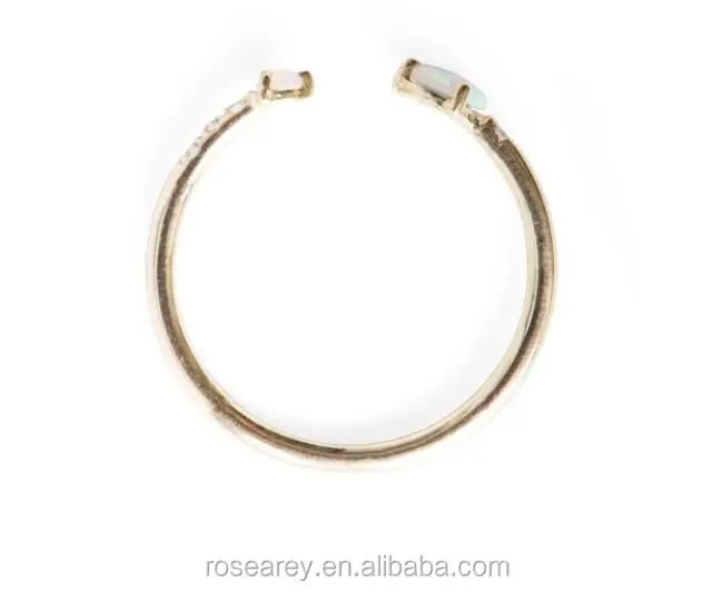 USA Popular Micro pave Brilliant Diamond Double Tinny Two Stone Thin Open Fire Opal Stackable Steel Ring