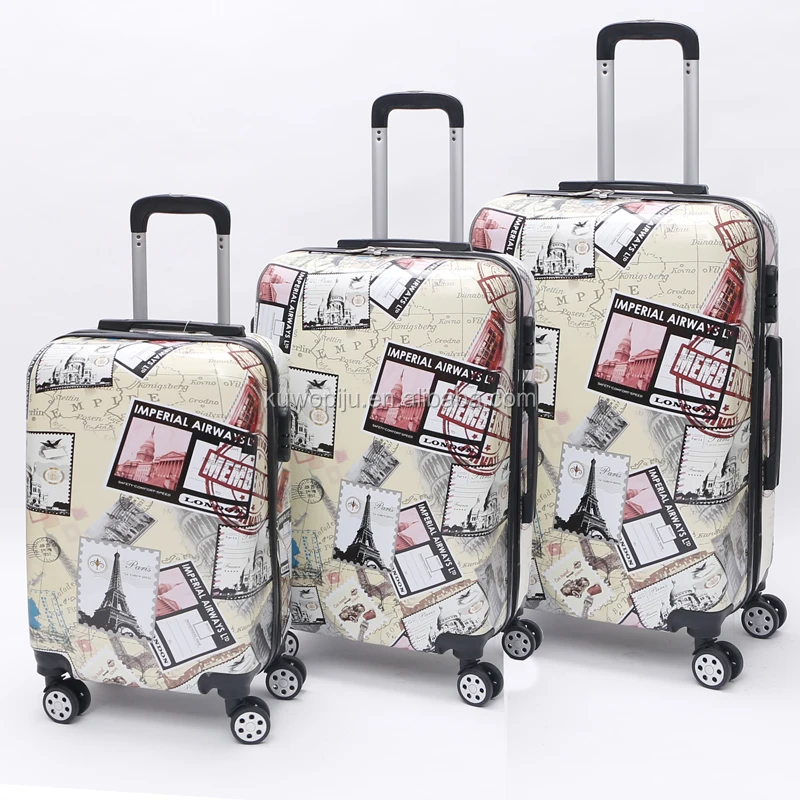 girls print 3pc Hardside 4 Wheels butterfly printed on suitcase spinner ABS PC print luggage sets