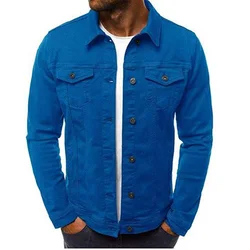 Men fashion button down white vintage denim jacket