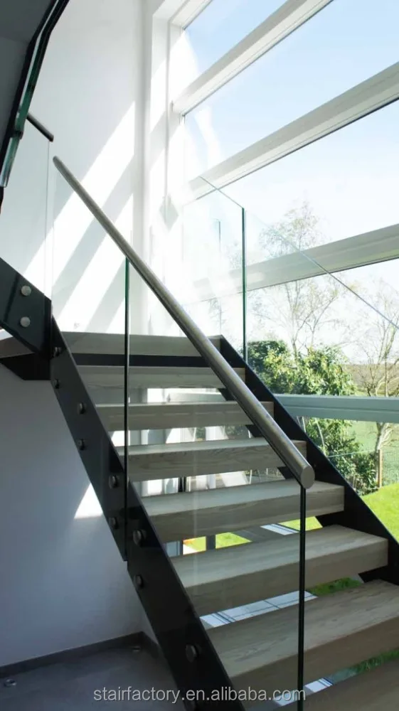 Australian fashion steel and wood staircase, glass fence,Thickened solid wood treads ,TS-171