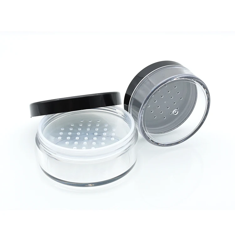 Hot sale 3ml 5ml 3g 5g 10g glitter loose powder jar 20g 50g 30g round plastic loose powder container with sifter and black caps