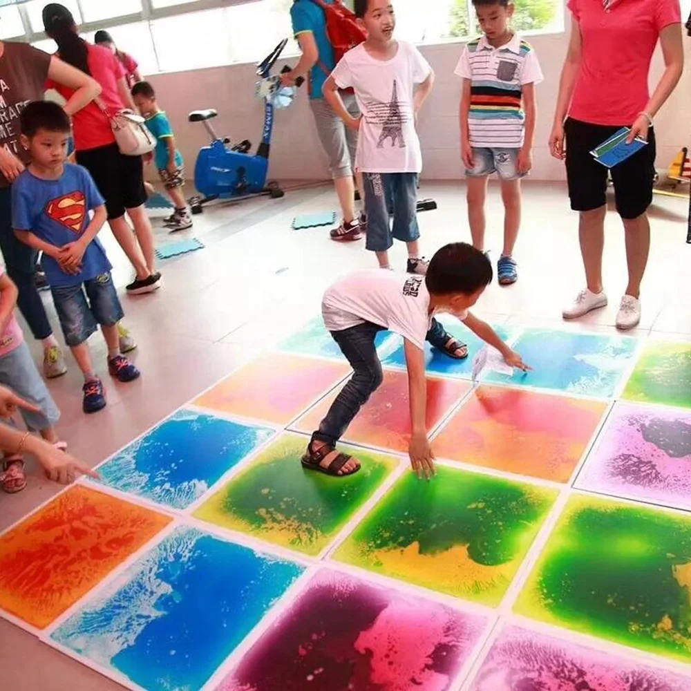factory price PVC decorative liquid rubber floor tiles kids room anti slip self adhesive color liquid sensory flooring