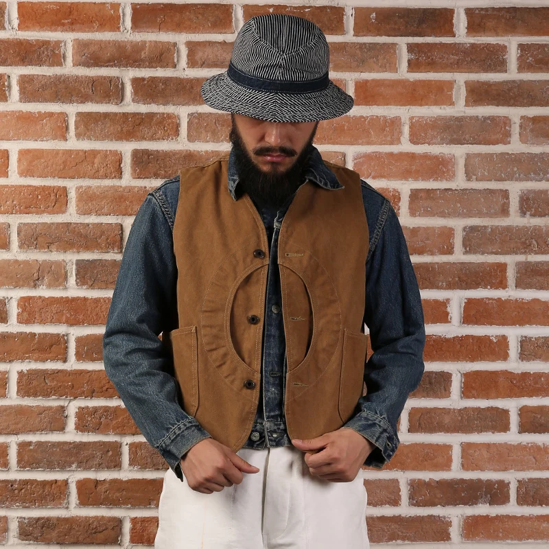 OEM custom outdoor hunting canvas game pocket vest, vintage sleeveless work vest