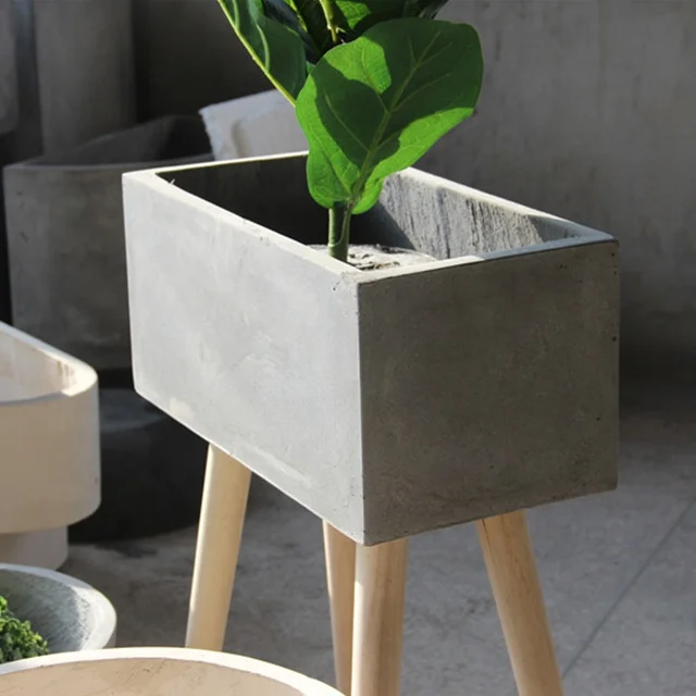 Rectangular flower pot with wooden leg