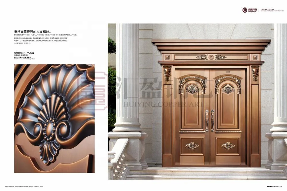 Luxury house entrance front door design real copper material decorative  armored security doors