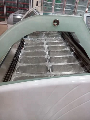 Curved transparent glass cover highlight display Ice Cream Freezer with CE