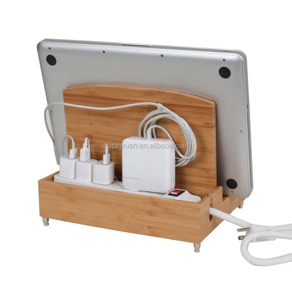 new design Charging Station and Dock with Built-in Power Strip Storage bamboo desk organizer pad and phone holder wholesale
