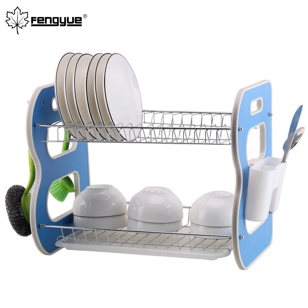 Stainless Steel 2-tier Dish Drying Storage Plate Kitchen Utensil Rack