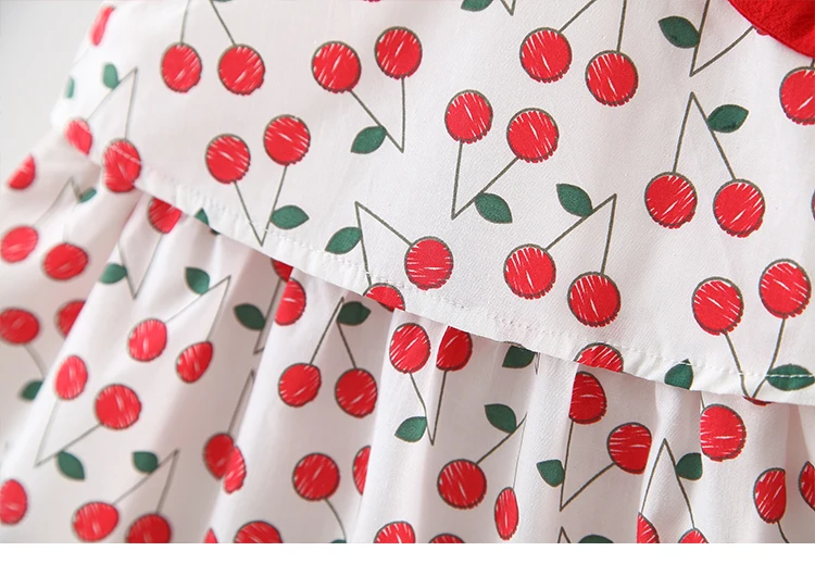 
High quality wholesale cherry printing and bow dresses for baby girls 