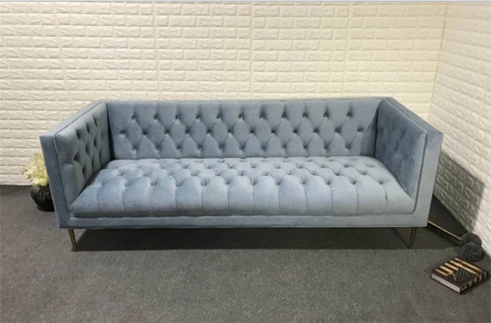 American popular stainless steel legs tufted sofa design