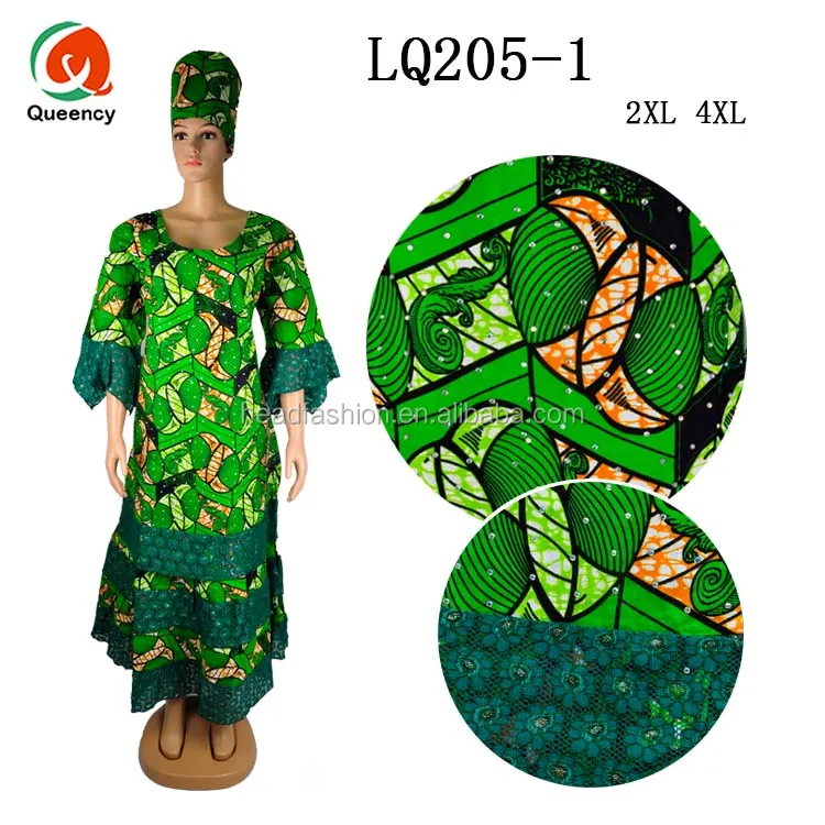 LQ208 Queency Kitenge Design Ankara Style Print African Wax Lace Skirt and Dress with Matching Blouse and Headwrap for Party