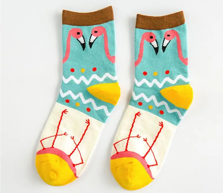 Womens Girls Cute Funny Socks Casual Crew Animal Flamingo Knitted Cotton sock
