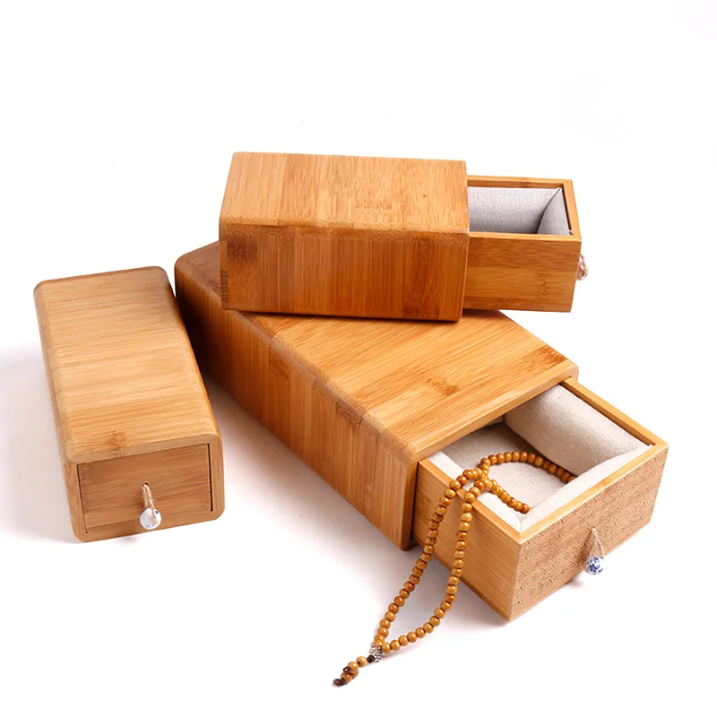 Wholesale high quality custom drawer shape beautiful design lining insert gift box bamboo jewelry package storage wood box