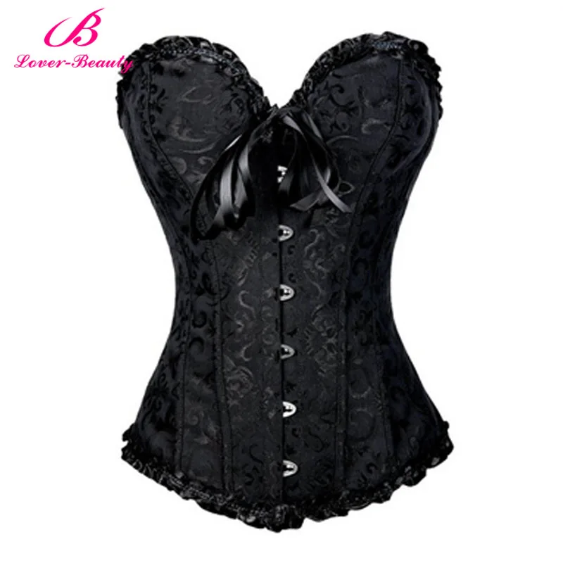 Hot Plus Size Black Sleepwear Sexy Women Lace Tops Steel Bustier Lingerie Overbust Corset Dresses S