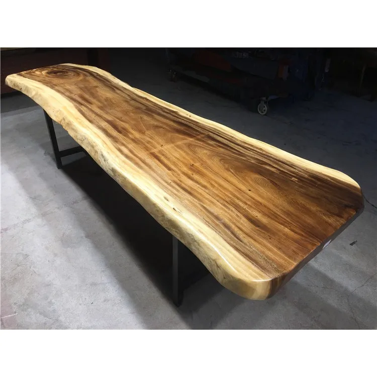 
Professional Design Walnut Wooden Table Top Metal Base Table 