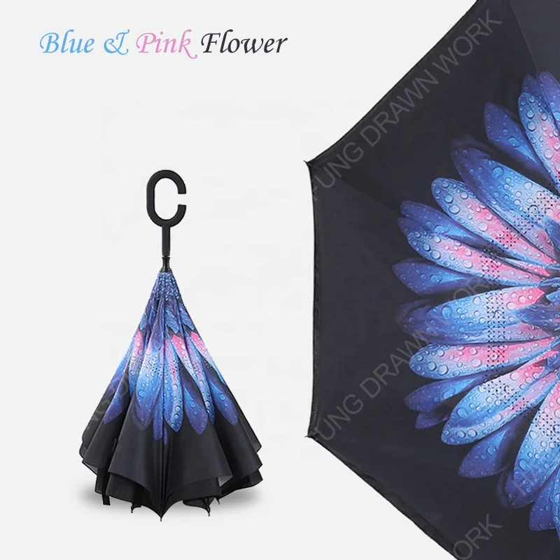 2020 New Design Customized Logo Straight Handle Reverse Automatic Inverted Umbrella