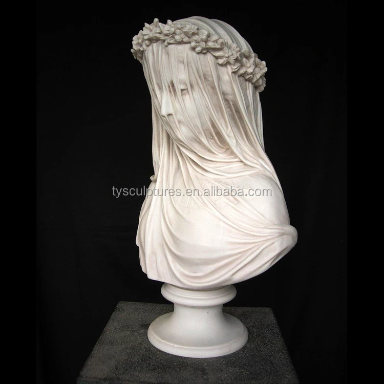 Stone Carving Marble White Sexy Lady Veiled Woman Bust Sculpture